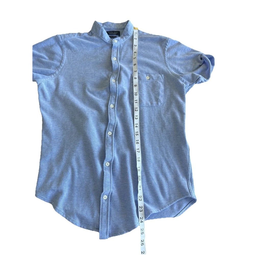 ZARA MAN Blue Shirt Short Sleeve Size Small S Made In Portugal Slim Fit - Picture 5 of 8